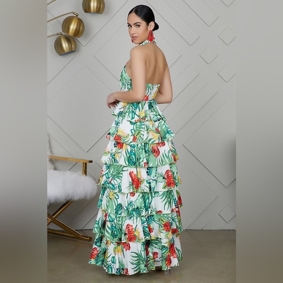 Lilys kloset Tropical Ruffle pleated top Maxi Dress by lillyskloset.net size S - Picture 4 of 11